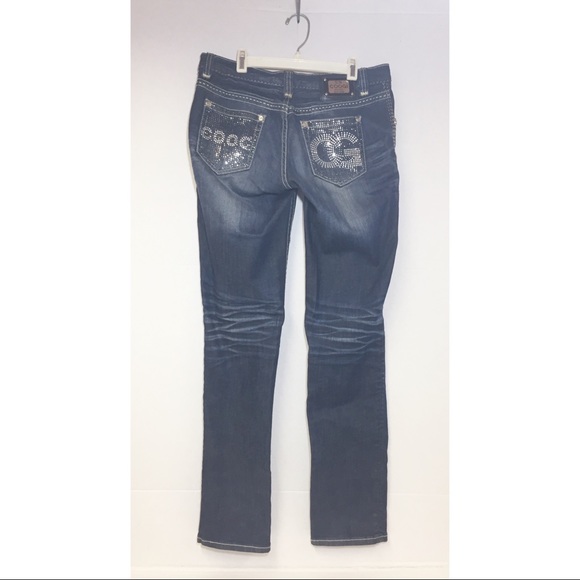 Coogie Bling Embellished Straight Leg Jeans Dark Faded Wash SZ 5/6 - Picture 2 of 14